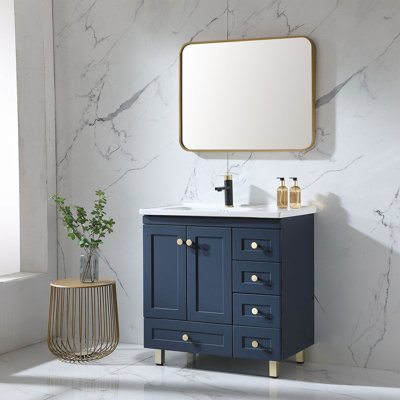 Ensemble de meuble-lavabo simple moderne à 2 portes et 5 tiroirs Verlane