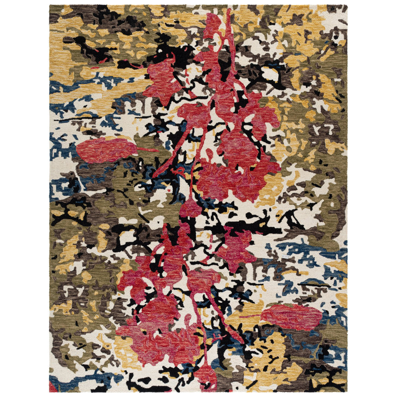 Tapis vert / ivoire en laine / coton touffeté à la main Kayshia, Rectangle 8 pi x 10 pi