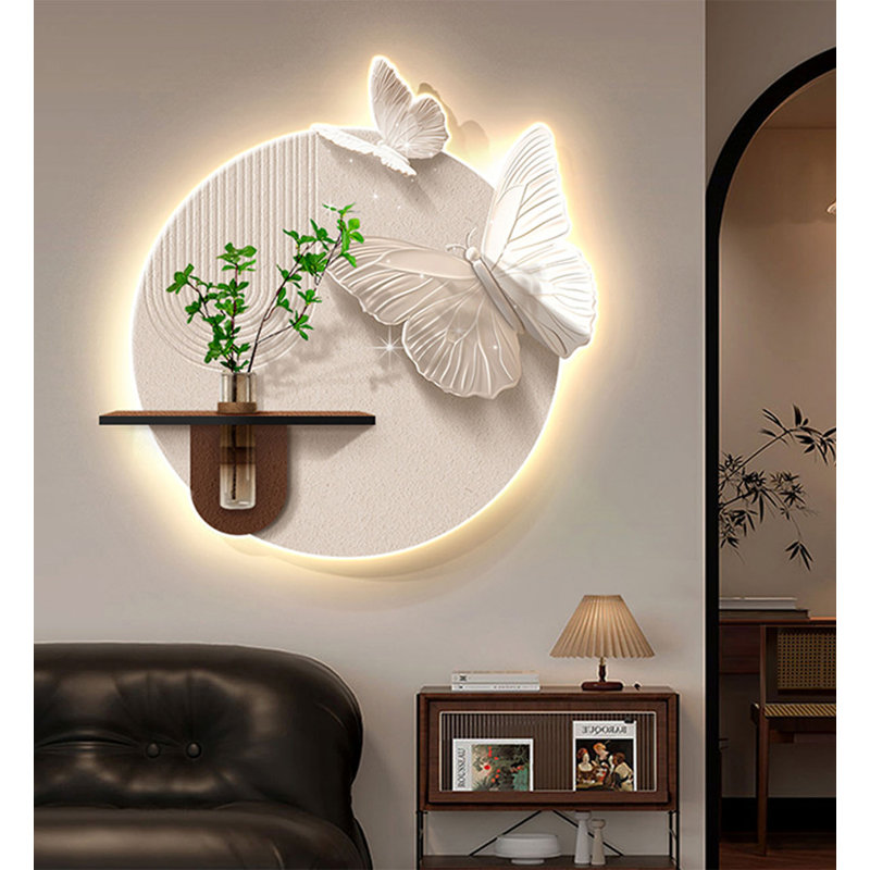 Décoration murale en grès de verdure crème de style crème haut de gamme, 31.05" H x 29.13" W x 0.79" D