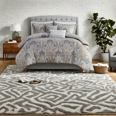 Premium Cotton Bedding Sets, Grey Damask King, Modern Home