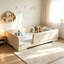 Grand lit tapissier au sol Montessori en similicuir avec garde-corps Lit plateforme pour enfants, tout-petits, brun.-133394321-133394320