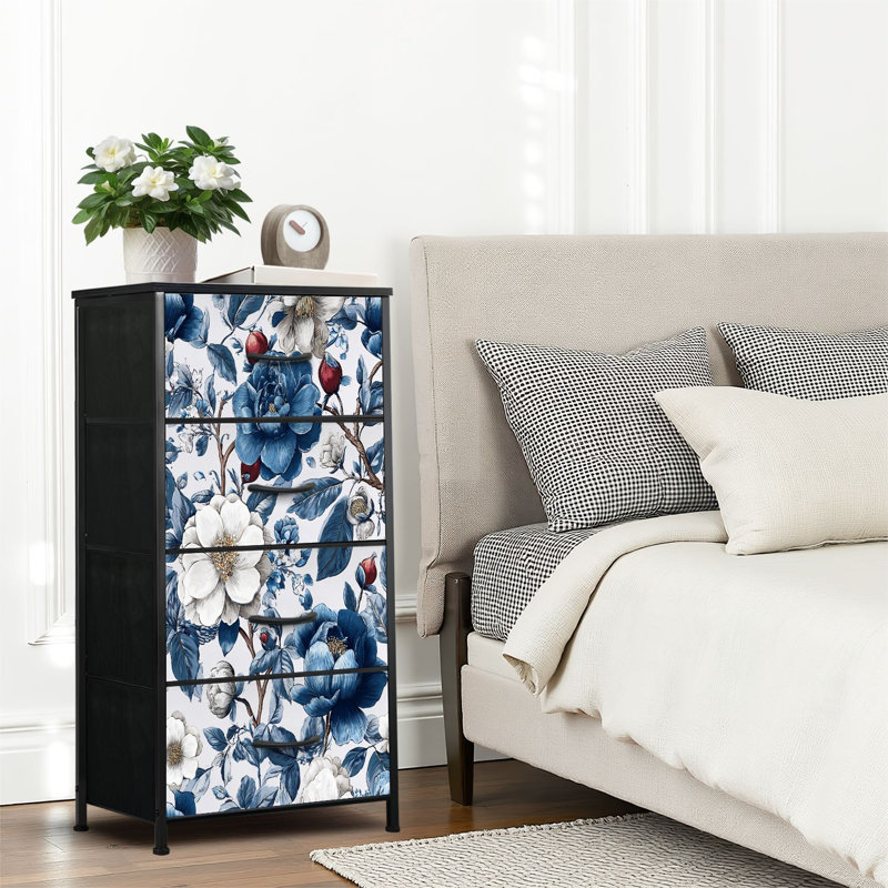 4 Drawer Dresser for Bedroom, Narrow Chest of Drawers, Wooden Top and Study Iron Frame 18"x37.5"-(WxH)
