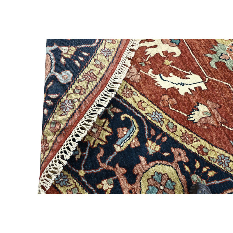 Hand Knotted Wool Oriental Area Rug in Red/Blue/Black/Yellow, Round 10'