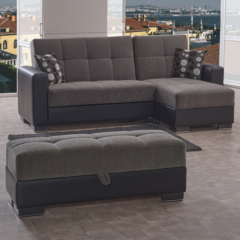Legacy Fabric Upholstered Ottoman with Storage, Gray/Black Chenille