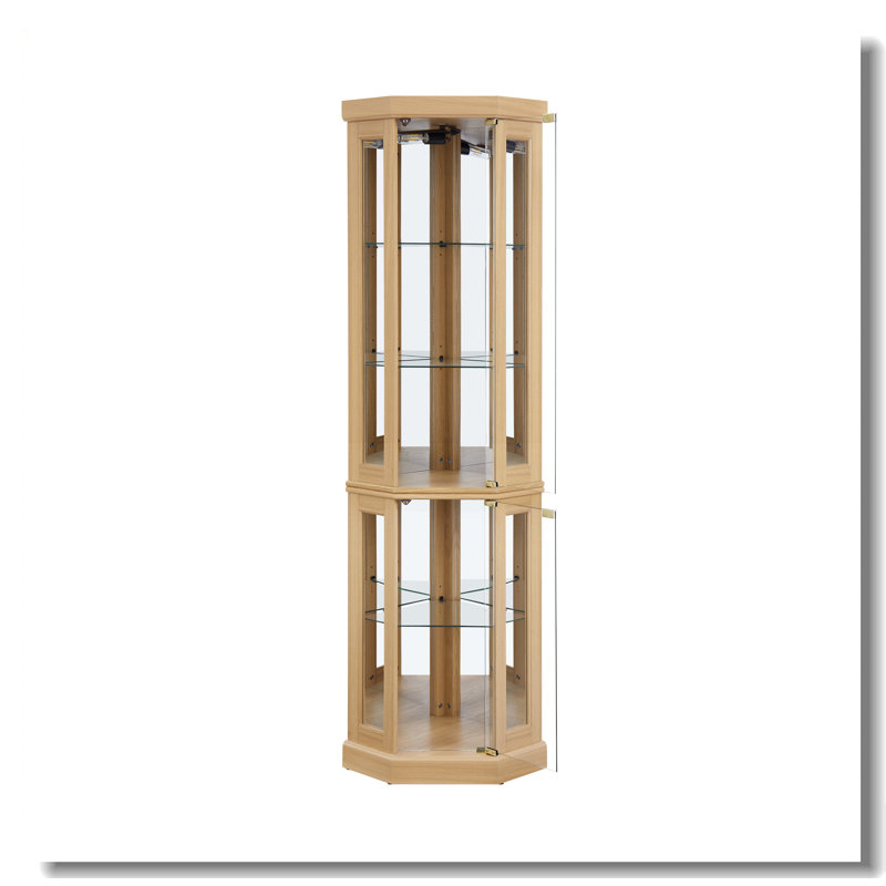 Light Oak Corner Glass Lighted Curio Cabinet