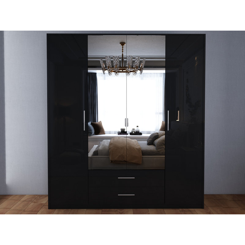 Pamel 4 Door Manufactured Wood Wardrobe, Gloss Black