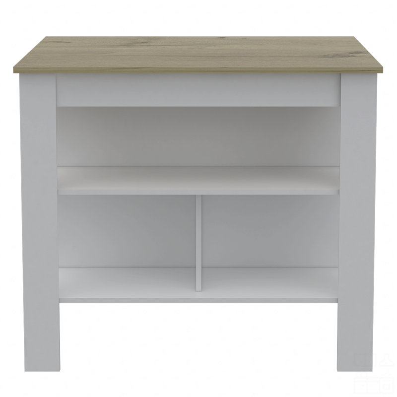 Kitchen Island Antibacterial, Three Shelves, Four Legs, White/Natural