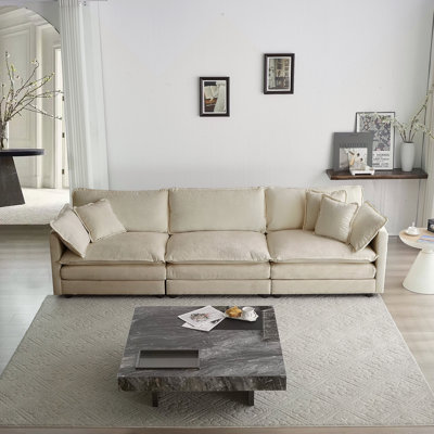 Canapé 3 places Mid-Century moderne avec 2 accoudoirs et 3 coussins décoratifs, canapé pour salon