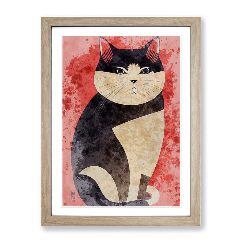 Fat Cat - Single Picture Frame Print, 64cm H x 46cm W x 2cm D, Oak