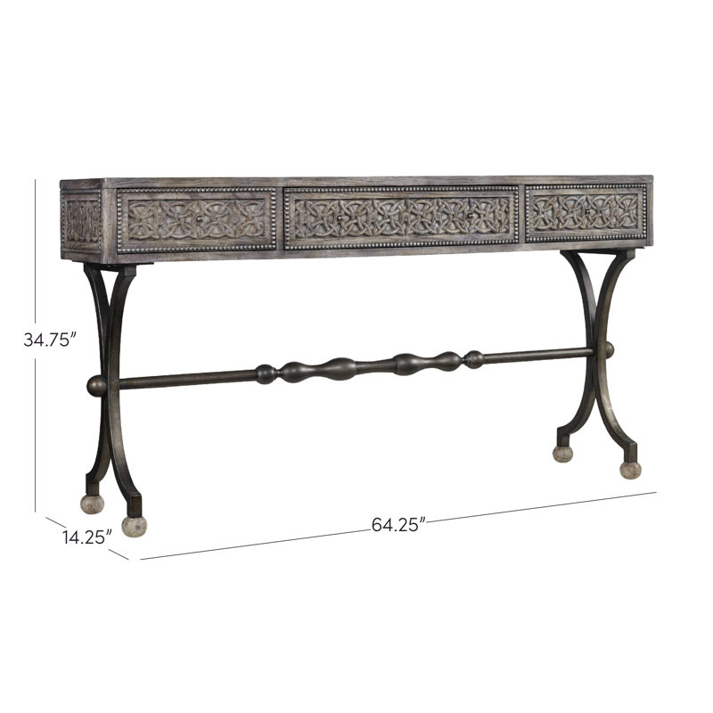 Traditional Black and Gray Wood Metal Console Table with Storage