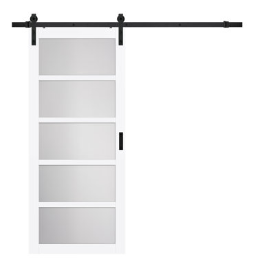 Continental 36'' x 84'' Solid + Manufactured Wood Glass Low-Gloss with Installation Hardware Kit Barn Door