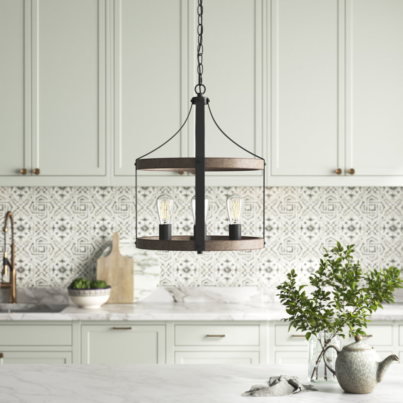 Luminaire suspendu lanterne à 4 lumières Broadalbin, Cèdre clair