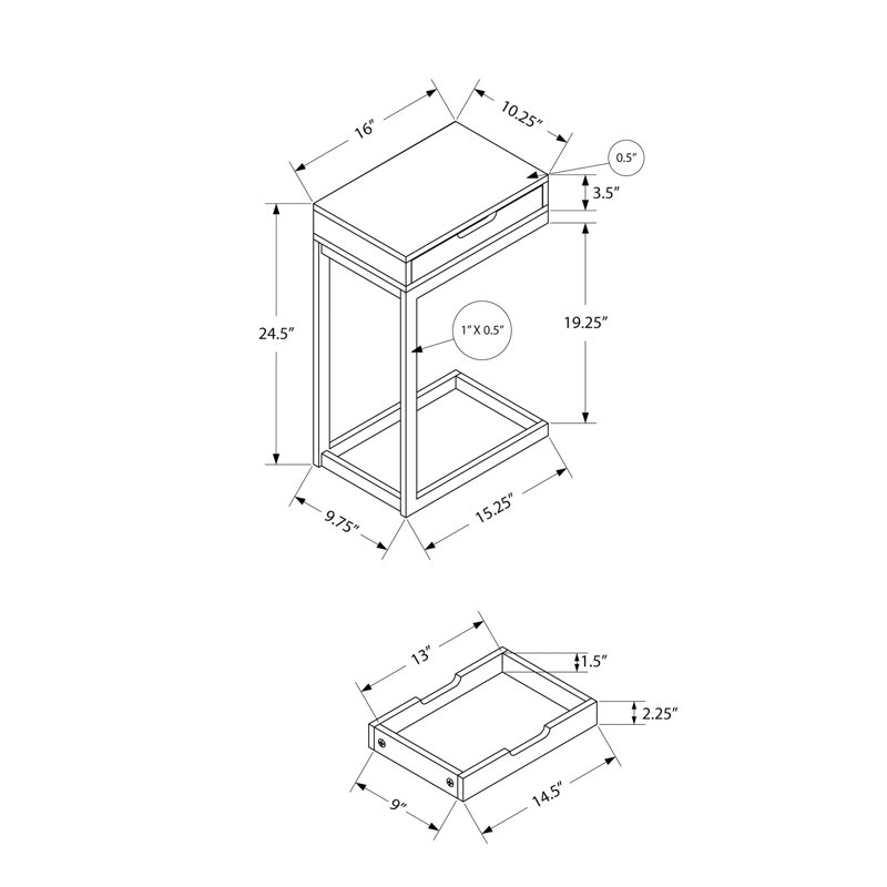 Accent Table, End Table, Side Table With Storage Drawer And Metal Base, Indoor End Table For Living Space