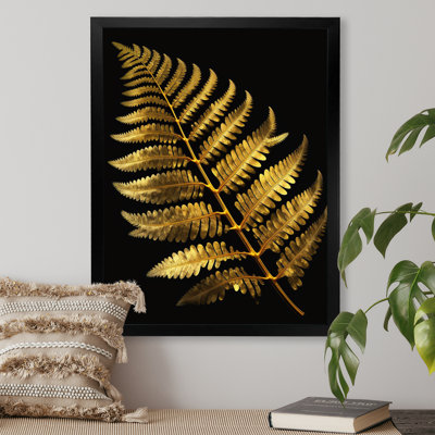 Golden Fern On Black III - Floral Ferns, art mural sur toile