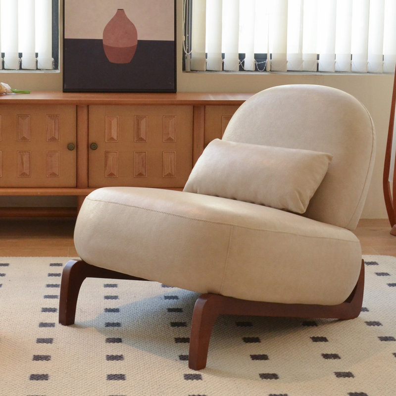 Mignon fauteuil d'appoint avec pieds en bois massif, Crème, Simili cuir