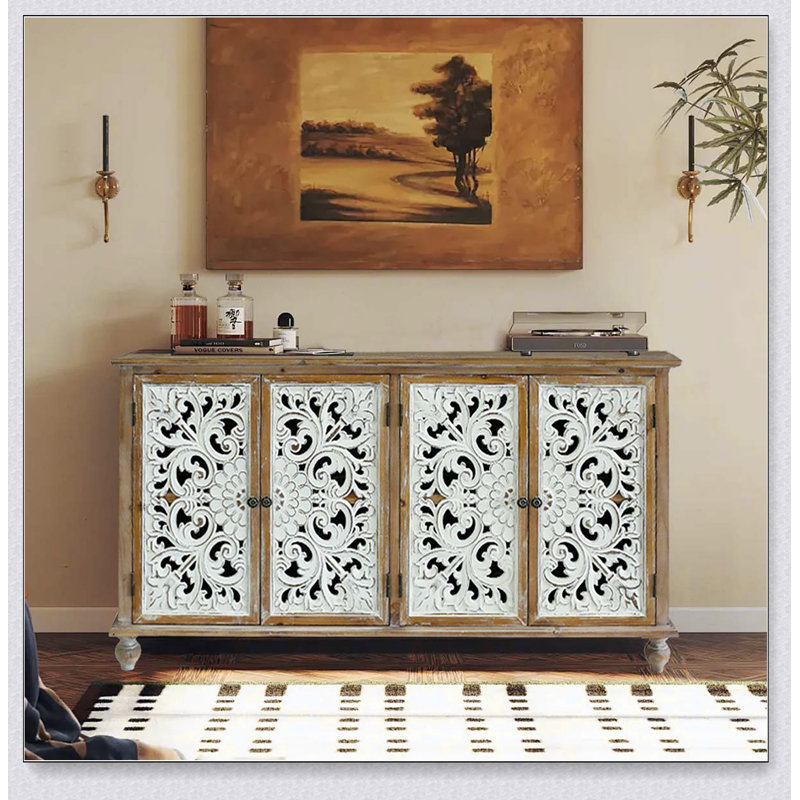 Armoire décorative avec 4 portes, buffet de style campagnard avec rangement, crédence moderne pour le salon et la salle à manger