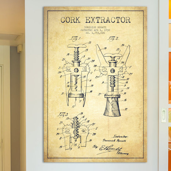 « tire-bouchon rétro », affiche rétro sur toile tendue, H 18 po x l 12 po x P 1,5 po