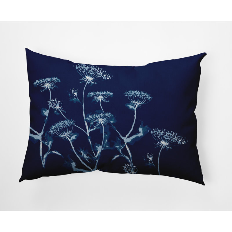 Floral Outdoor Reversible Throw Pillow, Navy Blue