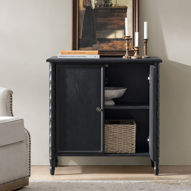 Armoire incurvée de rangement transitionnelle à 2 portes de l 32 po Lucious, Noir