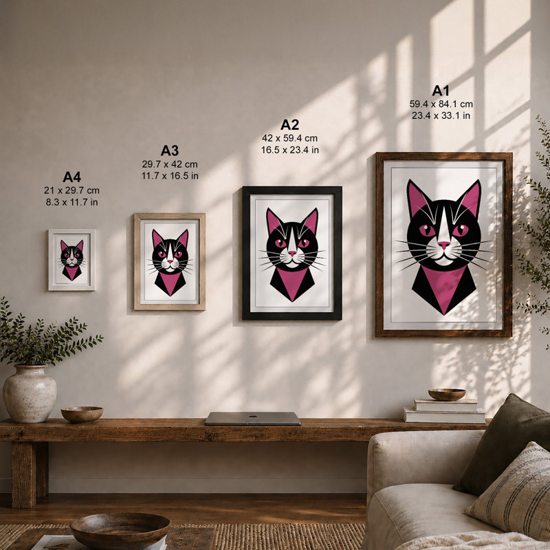 Bold Cat Portrait Modern - Print, A1 - 84.1 x 59.4 cm, Black