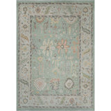 Meadow Oriental Hand-Knotted Wool Area Rug in Willow/Coral/Gray