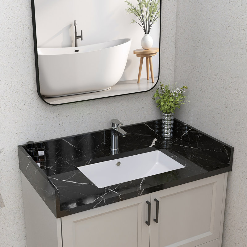 Dessus de meuble-lavabo à dossier rectangulaire en marbre noir poli l 37 po x P 4 po pour comptoir de salle de bain