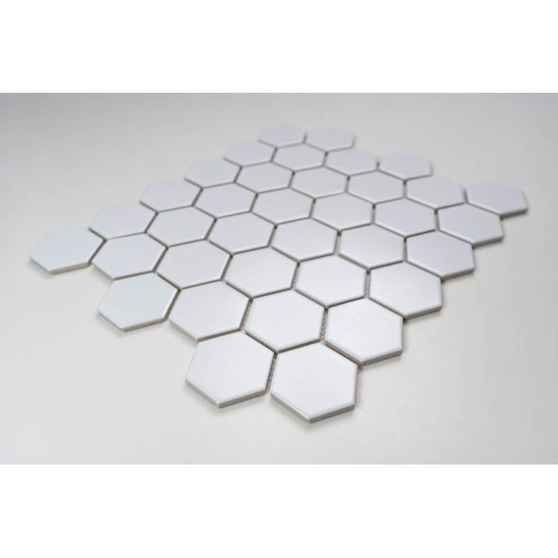 2X2" Hexagon Matte Porcelain Mosaic Tile - (Box Of 20 Sheets), White, 2x2