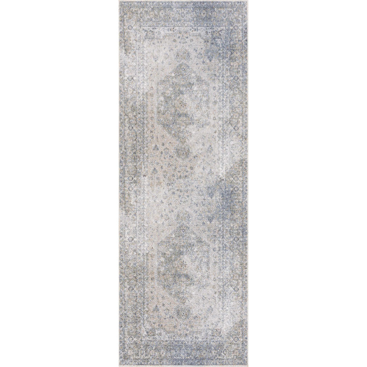 Gaeli Machine Washable Medallion Blue Area Rug