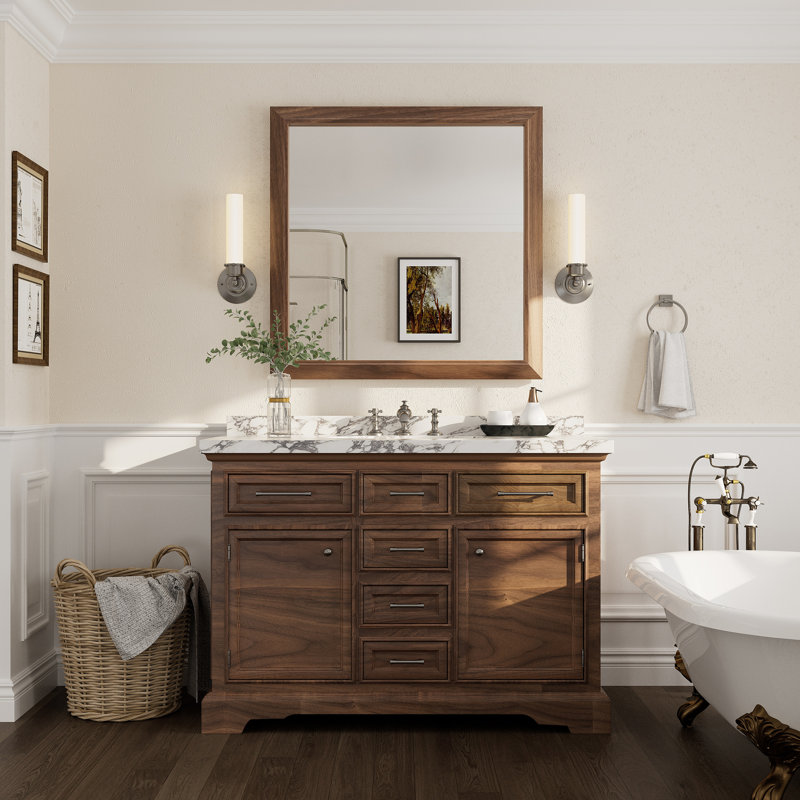Miroir mural Amara, 36 po x 36 po, Bois brun foncé