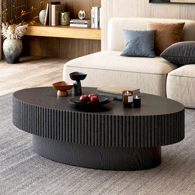 44.4" Handcrafted Fluted Solid Wood Design  Oval Coffee Table
