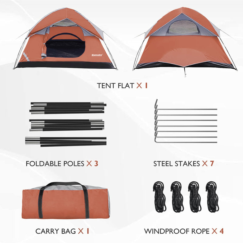 Tente de camping extérieure légère pour 2 à 4 personnes pour les fêtes, cour arrière, Rouge moka, 48" H x 84" W x 72" D
