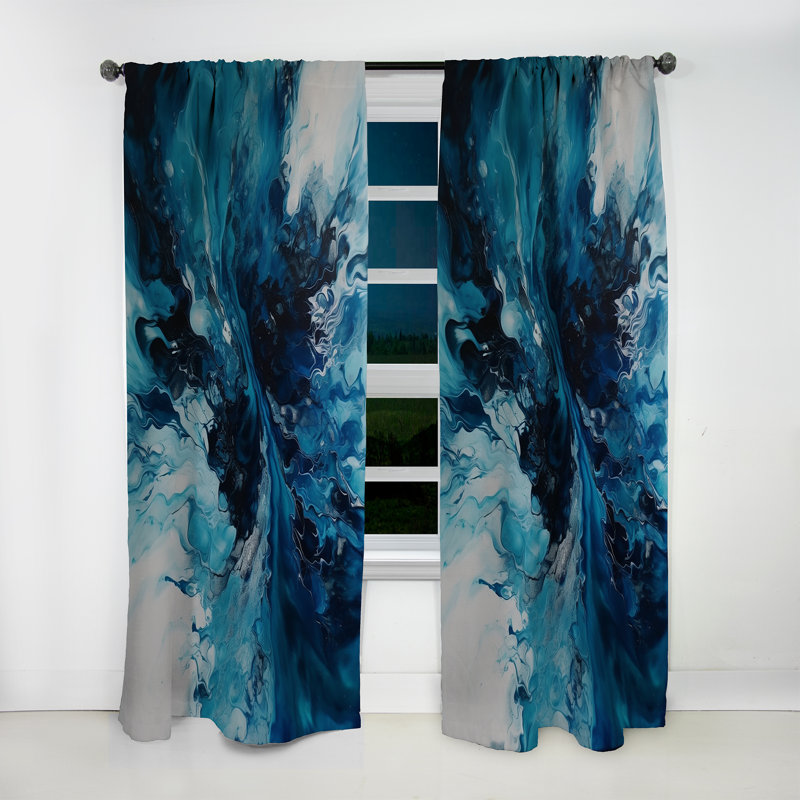 Sarcelle et noir aqueux Whimsy I - Rideau moderne - Velours obscurcissant - 1 panneau, L 52 po x L 84 po