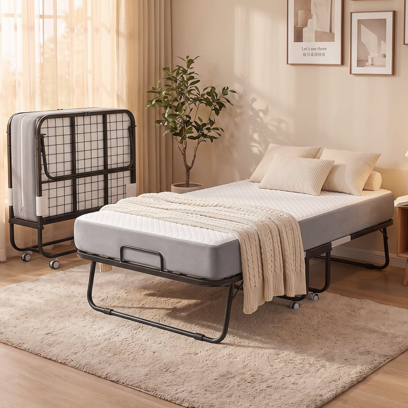 Lit pliant avec matelas en mousse viscoélastique à circulation d'air de 5 po et roues verrouillables, Simple extra long