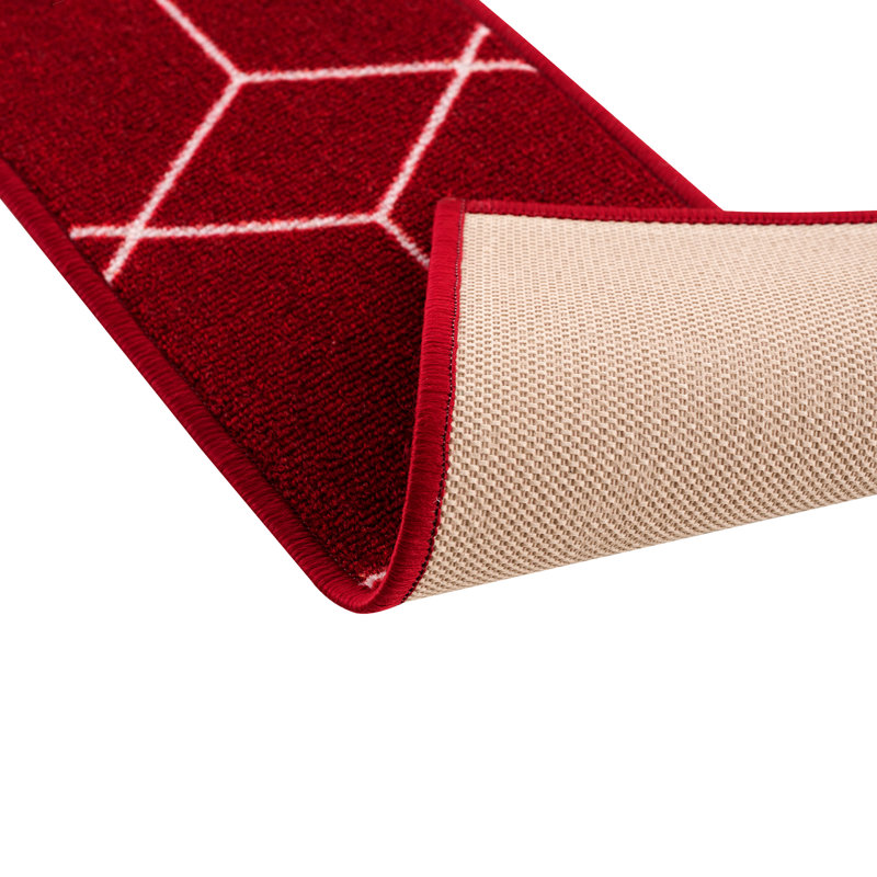 Tapis d’escalier antidérapant à motif hexagonal Tietjen, Burgundy Red