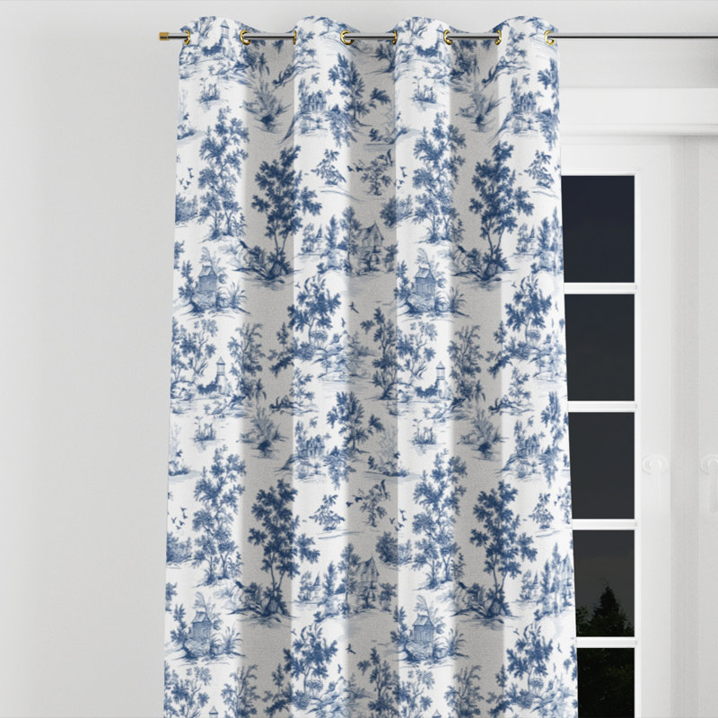 Modern Velvet Curtains - Blue Balduino Grommet Curtain - 1 Panel, Gold Grommets, 52" W x 84" L