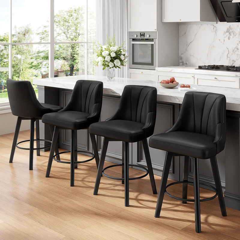 Swivel Bar Stool of 1 / 2, 24" Counter Height Bar Stool with Back, PU Leather Upholstered Counter Stool with Solid Wood Legs for Kitchen, Home Bar