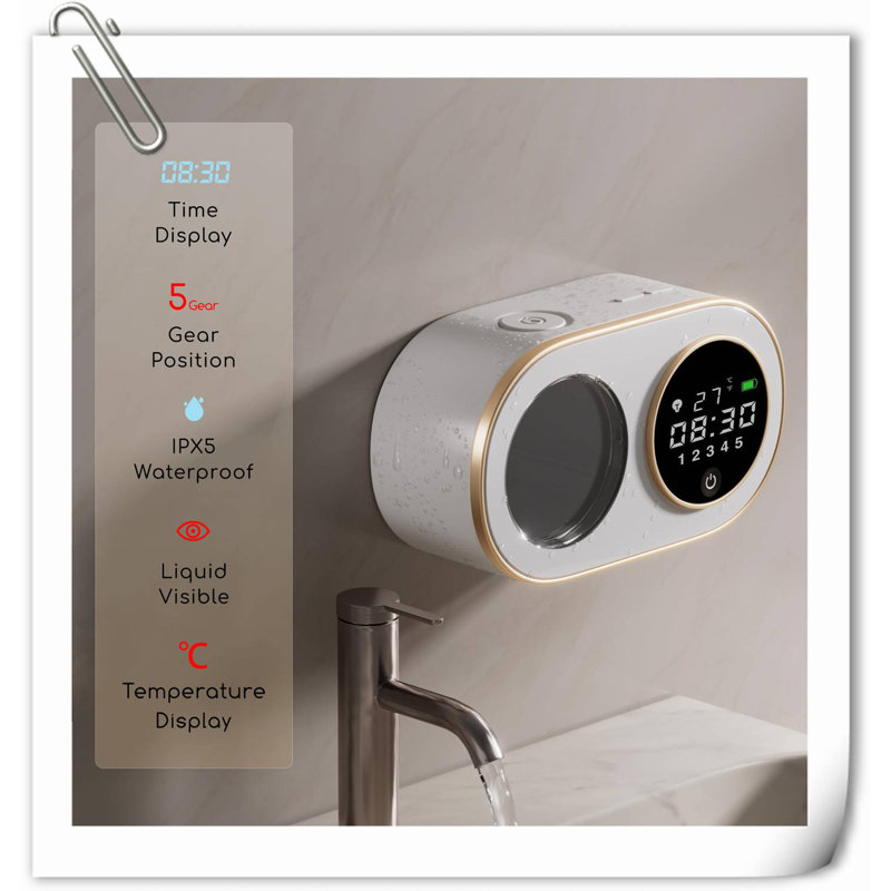Automatic Soap Dispenser Touchless HD LED Time Display Foaming Soap Dispenser Wall Mount Rechargeable Auto Smart Hand Soap Dispenser For Bathroom Kitchen