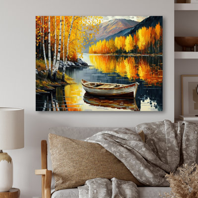 Petit bateau sur un lac en automne III - reproduction sur toile