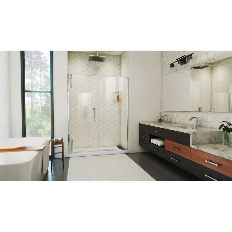 DreamLine Ascend 58 1/2 - 59 1/2 inch W x 72 inch H Frameless Pivot Shower Door in Matte Black, Matte Black, 59.5"