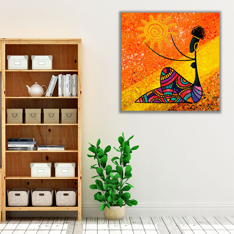 «African Girl Holds the Sun», reproduction d'art sur toile, H 16 po x l 16 po