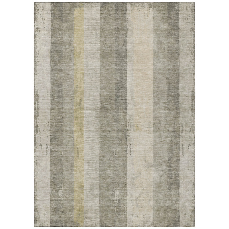 Taupe Striped Flat Woven Synthetic Washable Rug