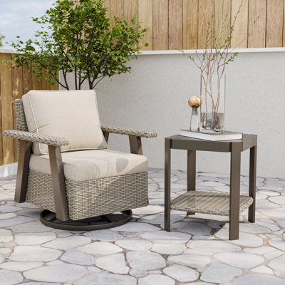 2 Pieces Outdoor Wicker Swivel Glider Chair Set with 5-inch Cushions and Side Table