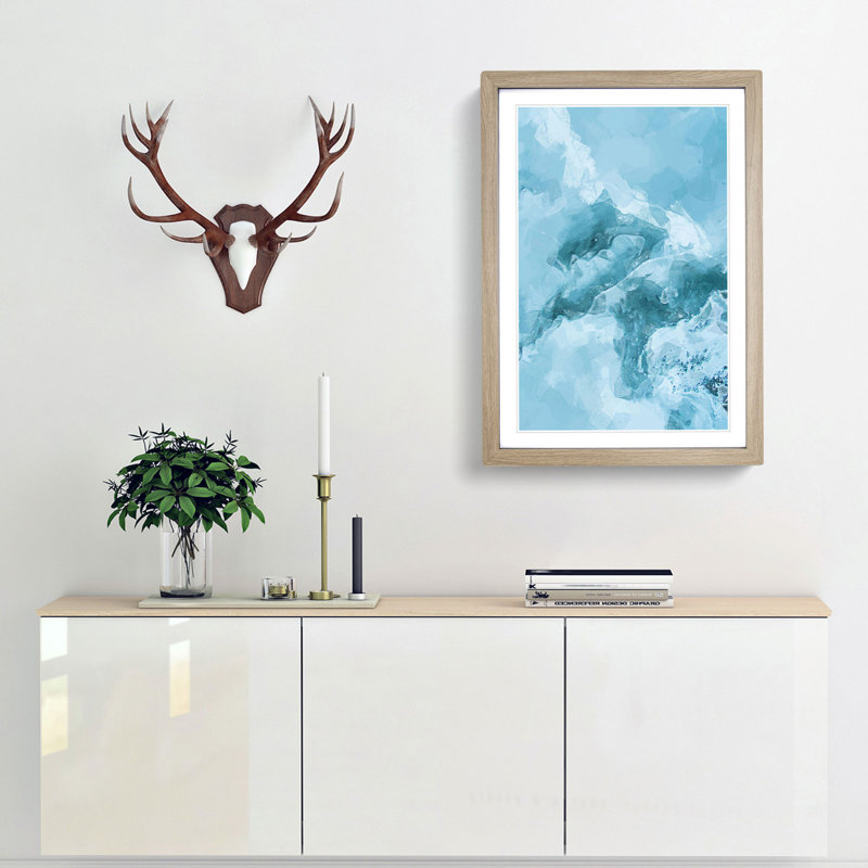 Peaceful Blues in Abstract - Picture Frame Graphic Art Print, 65cm H x 48cm W x 2cm D, Oak Framed
