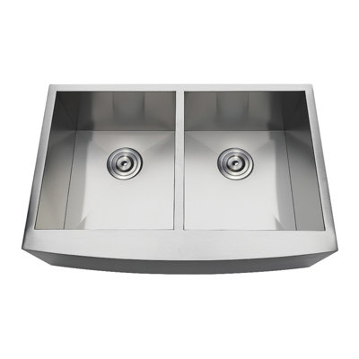 Kingston Brass Uptowne 30-Inch Stainless Steel Apron-Front Double Bowl Farmhouse Kitchen Sink