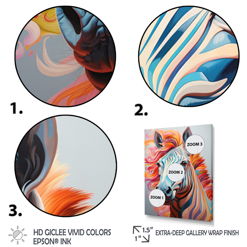" Colorful Zebra Portrait ", Black Picture Frame, 40" H x 30" W x 1.5" D
