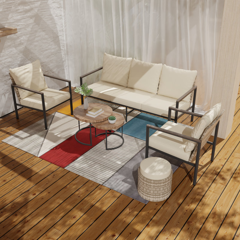 Outdoor Wicker Sofa Seating Group, Beige