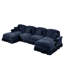 Canapé modulaire en chenille bleu à 4 places avec accoudoirs évasés, jupes de plis à volants détachables et pieds fuselés, coussin décoratif doux et confortable avec repose-pieds Cloud-163067219