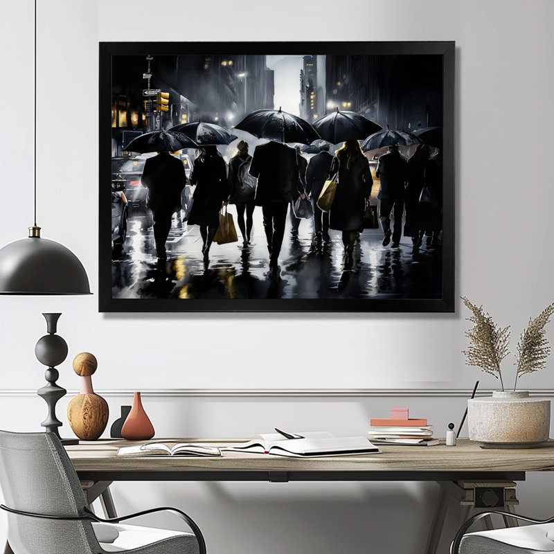 Parasol à New York dans la nuit II - salon d'art mural New York, H 34 po x l 44 po, Noir
