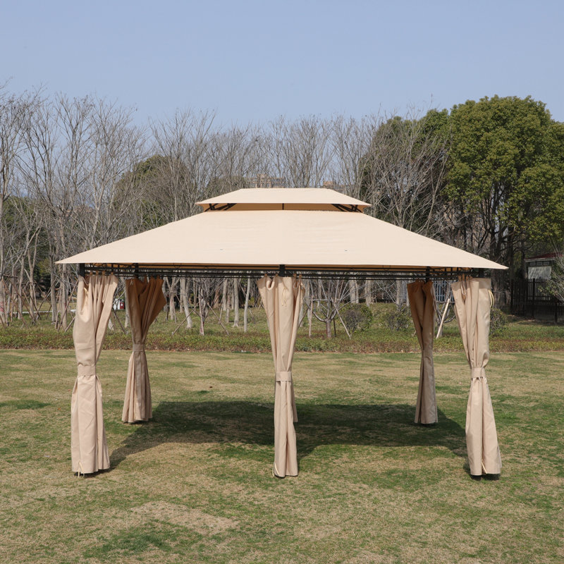 Outdoor Gazebo with Ventilated Double Roof and Mosquito net on all sides, Khaki