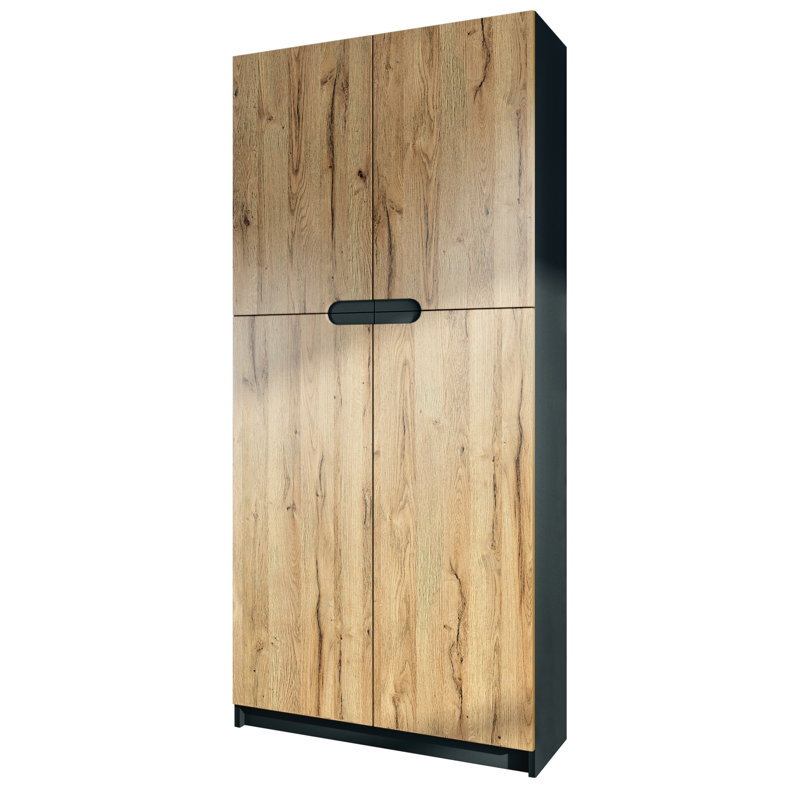 Mazeppa 4 -Door 4 -Shelf, Matt black/Yellow-brown